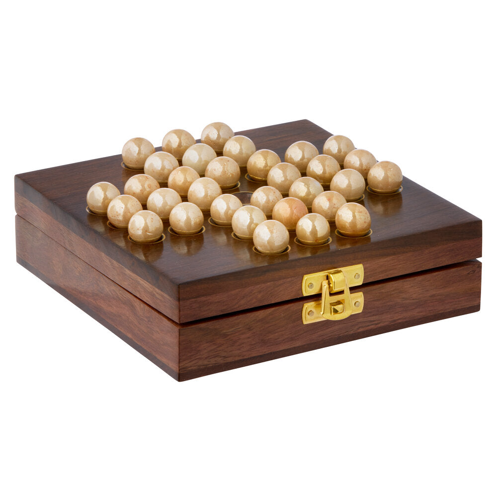 Solitaire spil med glaskugler - Træ/messing